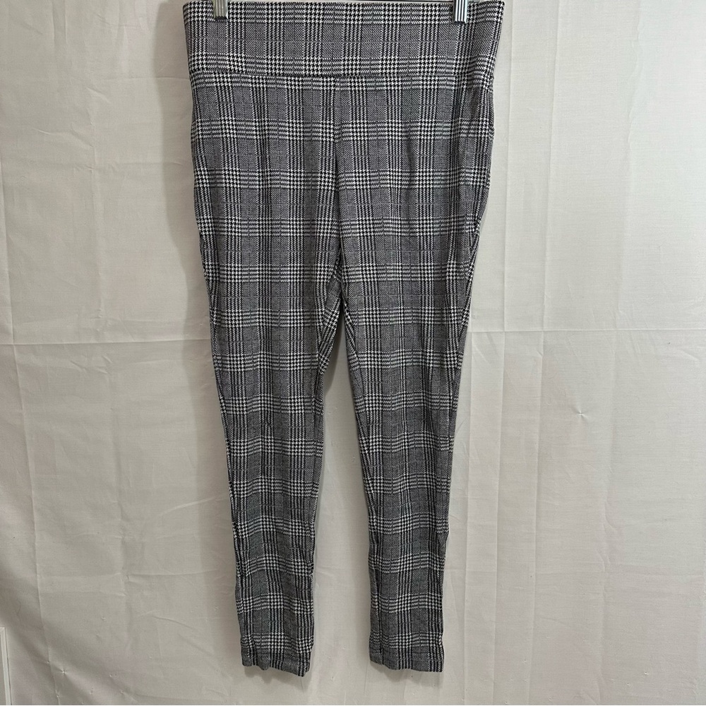 Tahari Womens Black & White Plaid Wide Waistband Leggings Medium